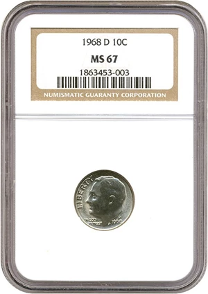 image for: 1968-D 10c NGC MS67