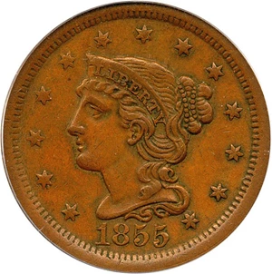 image for: 1855 1c PCGS AU50 (Upright 55)