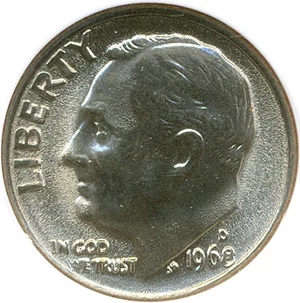 image for: 1968-D 10c NGC MS67