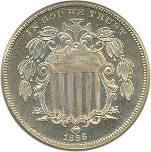 image for: 1866 5c PCGS Proof 65 (Rays) OGH