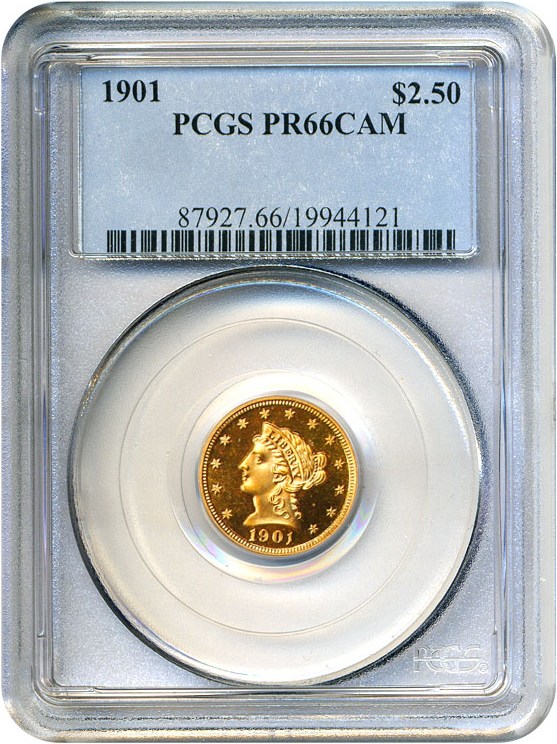 image for: 1901 $2 1/2 PCGS Proof 66 Cameo