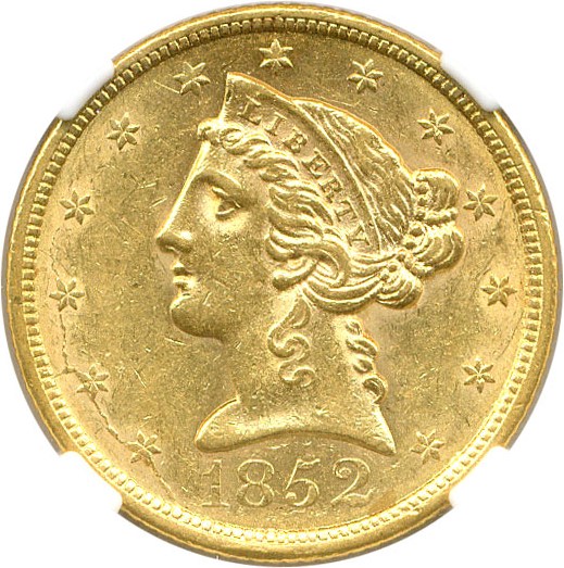 image for: 1852 $5 NGC AU58