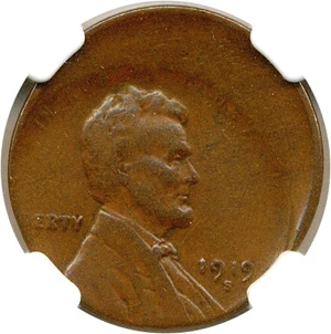 image for: Mint Error: 1919-S 1c NGC F12 (Struck 20% Off Center)
