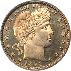 image for: 1894 25c PCGS Proof 65
