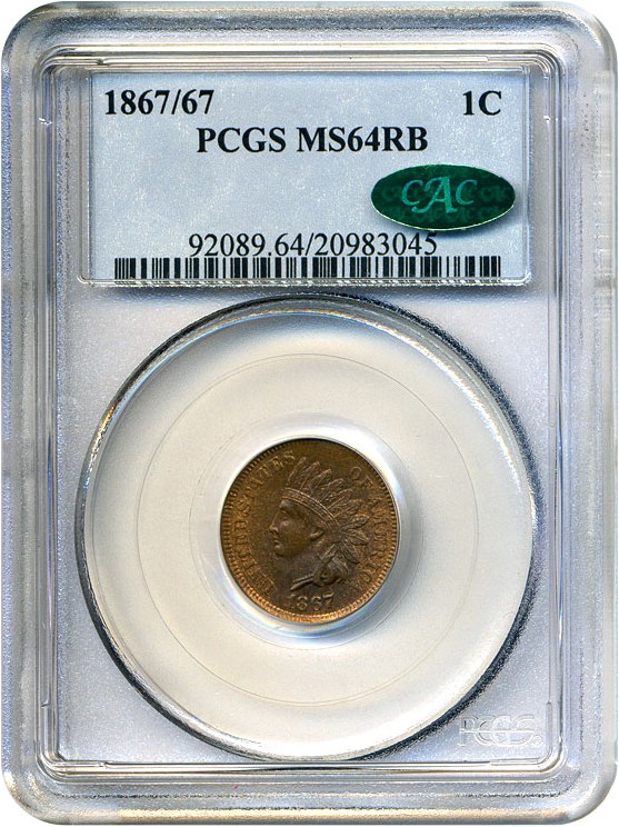 image for: 1867/67 1c PCGS/CAC MS64 RB