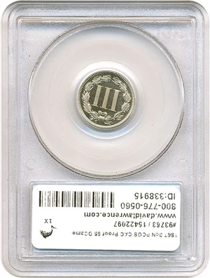 image for: 1867 3cN PCGS/CAC Proof 65 DCameo