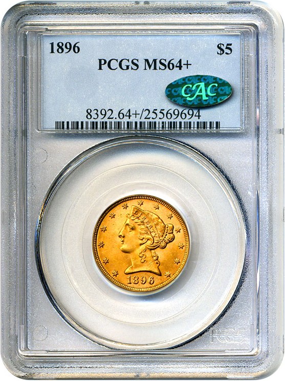 image for: 1896 $5 PCGS/CAC MS64+
