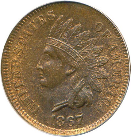 image for: 1867/67 1c PCGS/CAC MS64 RB