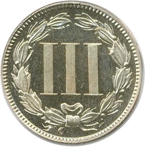 image for: 1867 3cN PCGS/CAC Proof 65 DCameo