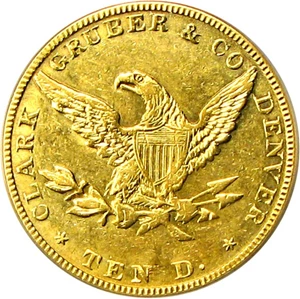 image for: 1861 Clark Gruber $10 PCGS AU53