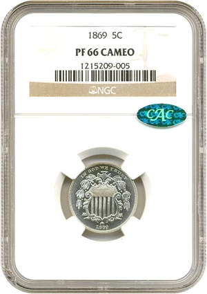 image for: 1869 5c NGC/CAC Proof 66 Cameo