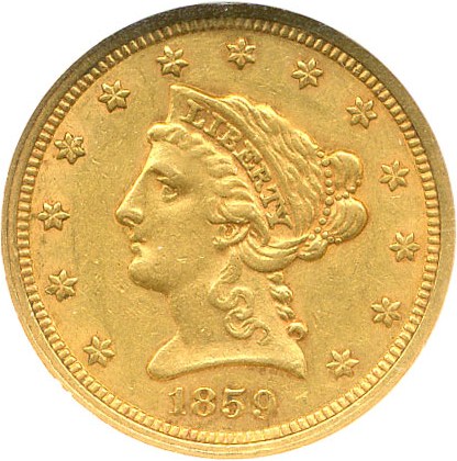 image for: 1859 $2 1/2 NGC/CAC AU58 (Type I)