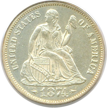 image for: 1874 10c PCGS Proof 63 Cameo (Arrows)