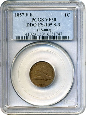 image for: 1857 1c PCGS VF30 (Flying Eagle, DDO, S-3)