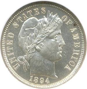 image for: 1894 10c NGC MS63 PL