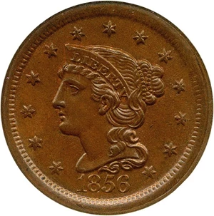 image for: 1856 1c NGC/CAC MS65 BN (Slanting 5, N-1)