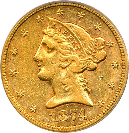 image for: 1874-CC $5 PCGS/CAC AU53