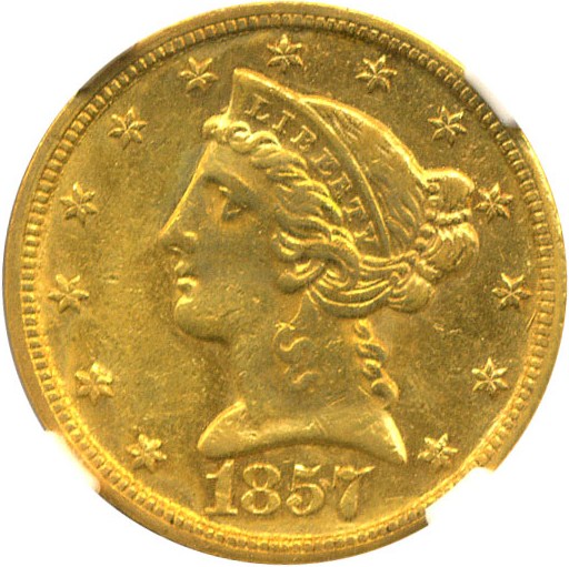 image for: 1857-C $5 NGC AU58