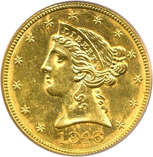 image for: 1846 $5 PCGS MS63 (Large Date)