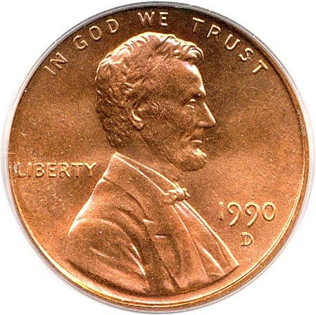 image for: 1990-D 1c PCGS MS67 RD