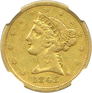 image for: 1843-D $5 NGC/CAC VF35