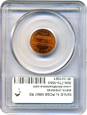 image for: 1974-D 1c PCGS MS67 RD