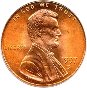 image for: 1997-D 1c PCGS MS67 RD