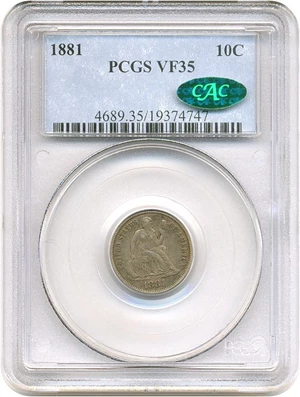 image for: 1881 10c PCGS/CAC VF35