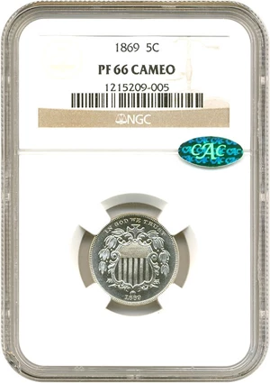 image for: 1869 5c NGC/CAC Proof 66 Cameo