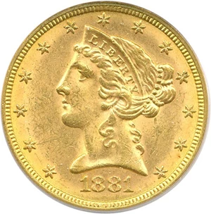 image for: 1881 $5 PCGS/CAC MS64