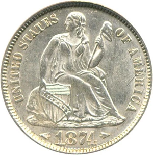 image for: 1874 10c PCGS MS62 (Arrows)