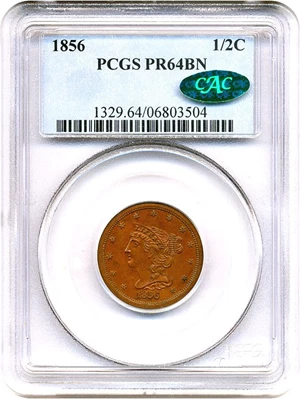 image for: 1856 1/2c PCGS/CAC Proof 64 BN