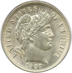 image for: 1907-D 10c PCGS MS64