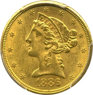 image for: 1886-S $5 PCGS/CAC MS63
