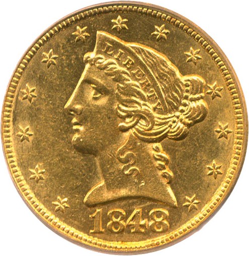 image for: 1848 $5 PCGS/CAC AU58