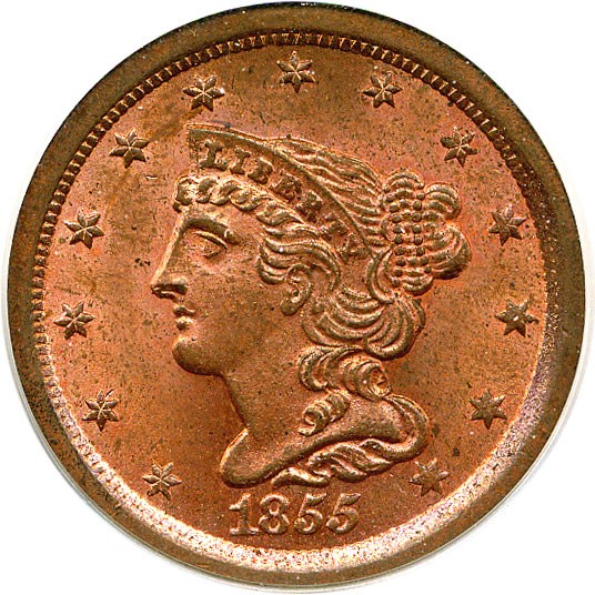 image for: 1855 1/2c PCGS MS64 RD
