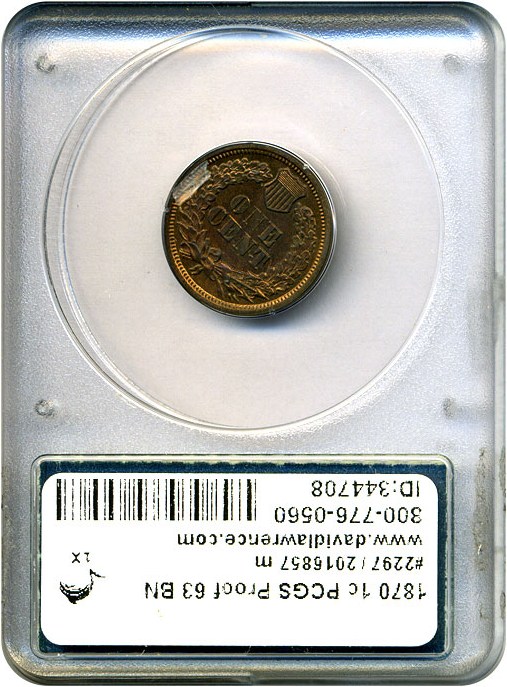 image for: 1870 1c PCGS Proof 63 BN * Rattler *
