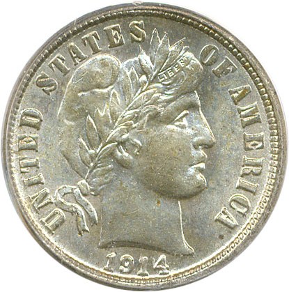 image for: 1914-S 10c PCGS MS66