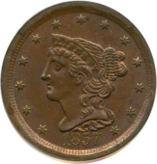 image for: 1857 1/2c PCGS MS62 BN