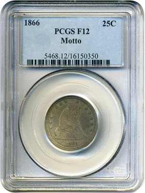 image for: 1866 25c PCGS F12 (Motto)