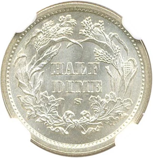 image for: 1872-S H10c NGC MS67 (Mintmark Above Bow)