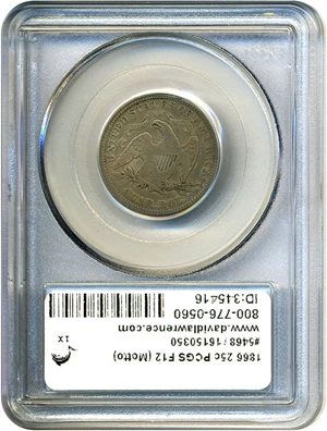 image for: 1866 25c PCGS F12 (Motto)