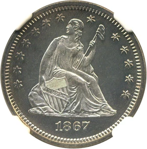 image for: 1867 25c NGC Proof 64 Cameo