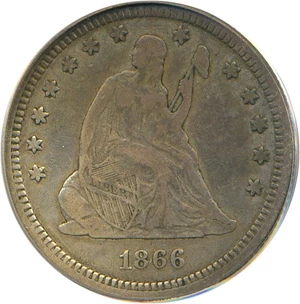 image for: 1866 25c PCGS F12 (Motto)