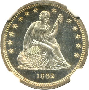 image for: 1862 25c NGC/CAC Proof 65 Cameo