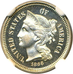 image for: 1866 3cN NGC/CAC Proof 64 Cameo