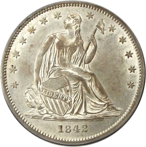 image for: 1842 50c PCGS AU58 (Small Date, Reverse of 1842) OGH