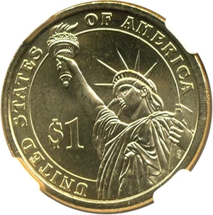image for: Mint Error: 2007-P $1 NGC Brilliant Unc. (John Adams, Missing Edge Lettering)
