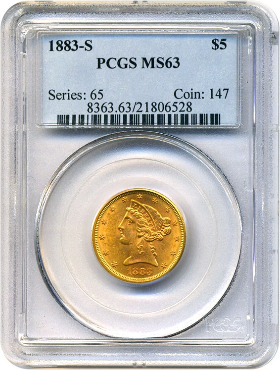 image for: 1883-S $5 PCGS MS63