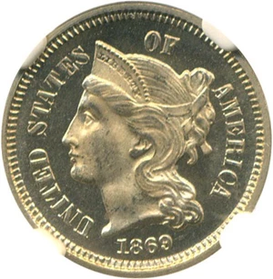 image for: 1869 3cN NGC Proof 66 Cameo